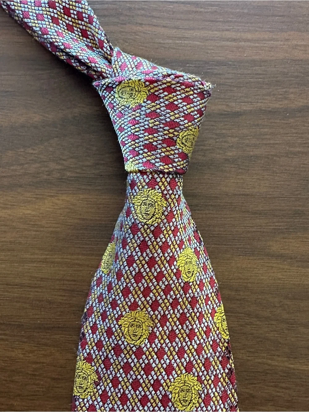 Gianni Versace Red & Gold Medusa Pattern Tie